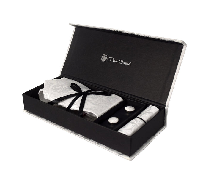 Luxurious Mens Silk Feel Paisley Necktie Cufflink Handkerchief Set