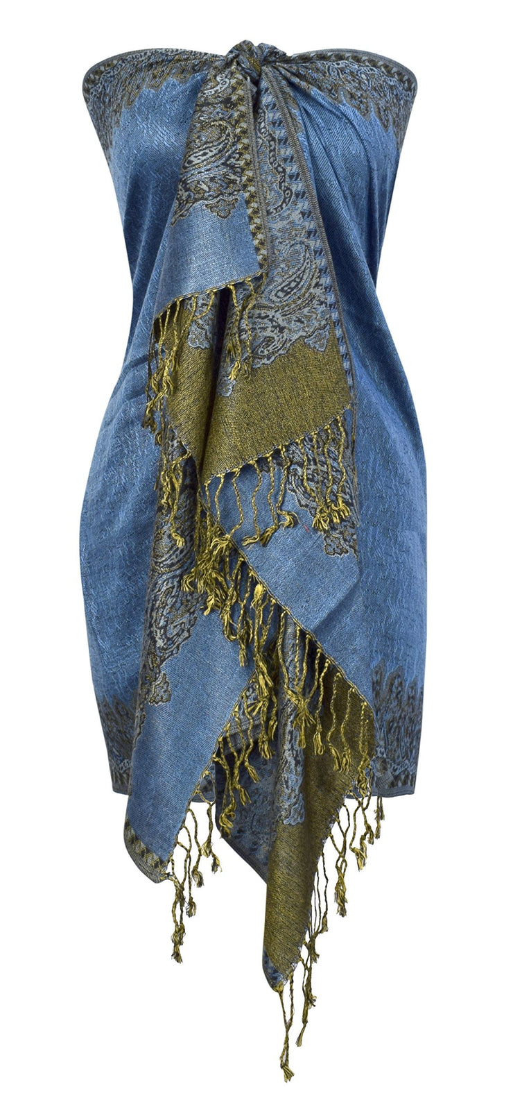 Pastel Blue Ravishing Reversible Jacquard Paisley Pashmina Shawl Wrap for Women
