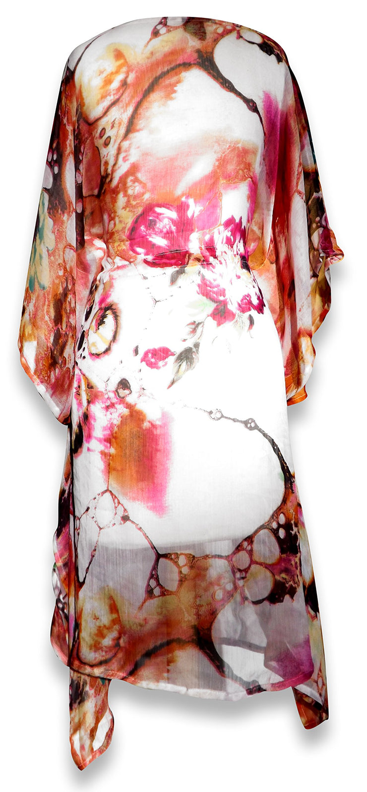 Peach Couture Bohemian Summer Tunic Beach Cover Up Dress with Embellished Neckline
