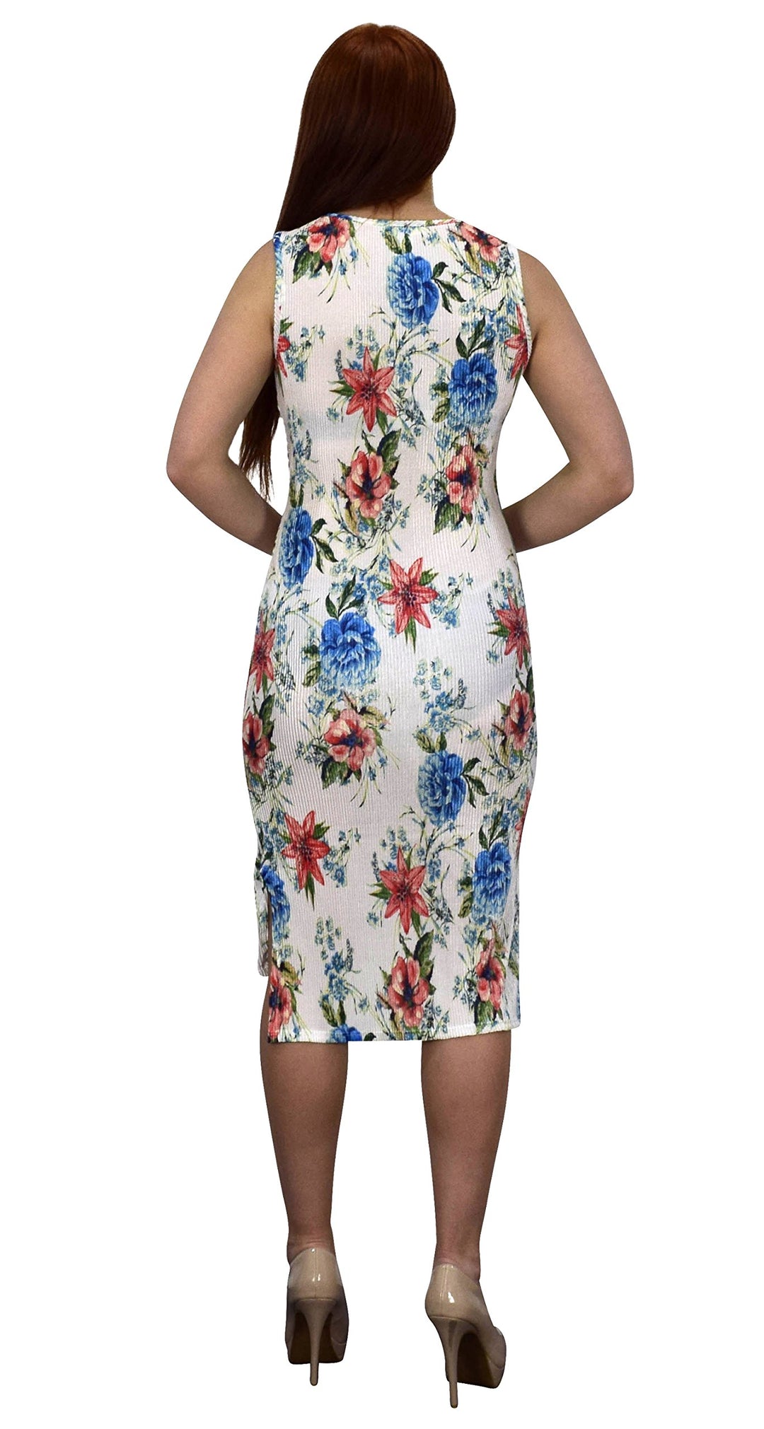 Womens Floral Print Sleeveless Pleat Fabric Bodycon Dress
