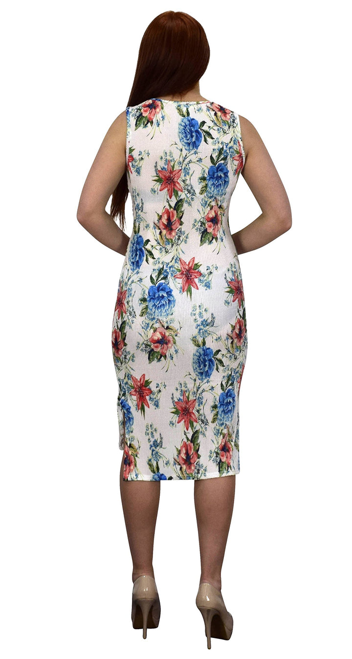 Womens Floral Print Sleeveless Pleat Fabric Bodycon Dress