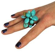 Gems Couture JewelryTurquoise Cluster Adjustable Brass Ring