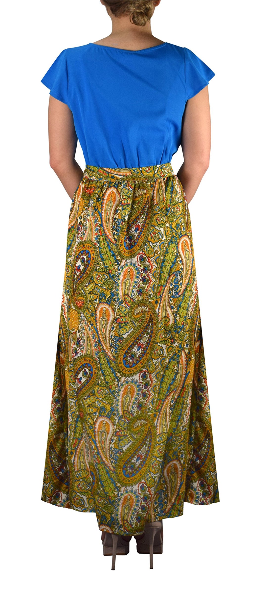 Paisley Boho Cap Sleeves Summer Maxi Evening Beach Cocktail Dress