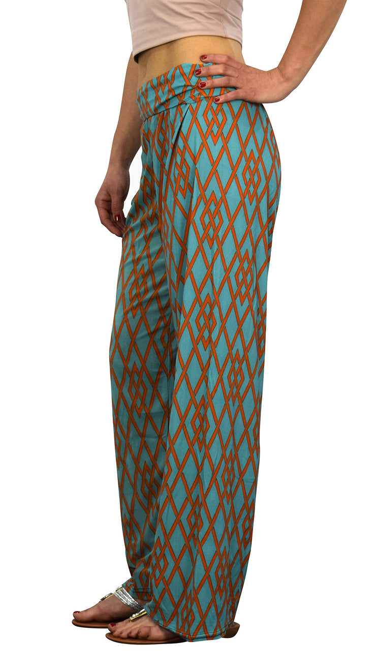Peach Couture Womens Colorful Pattern Elastic Waist Printed Palazzo Pants