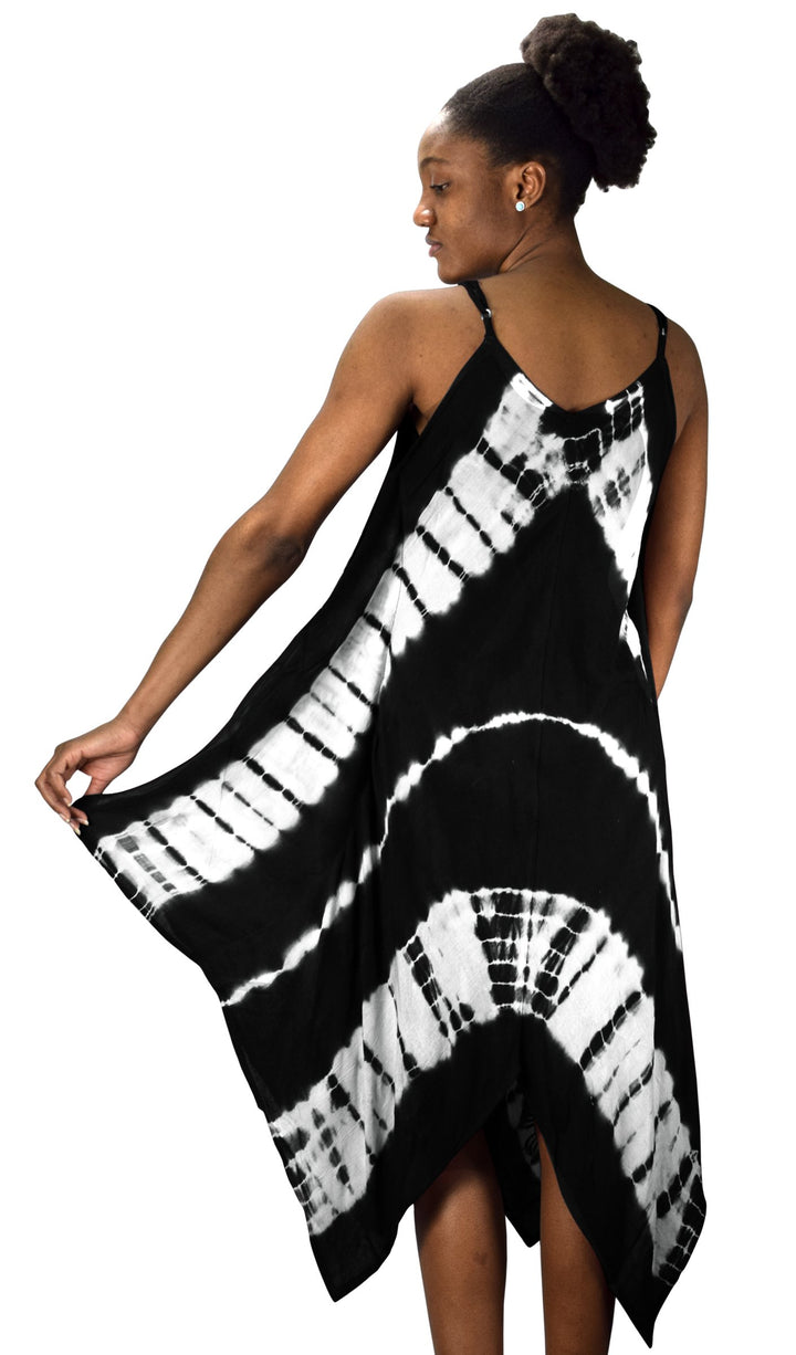 Floral Tie Dye Handkercheif Hem Sleeveless Summer Dress Cover up