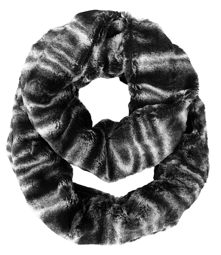 Black Swirl Plush Cowl Collar Faux fur Two Tone Infinity Loop Scarf