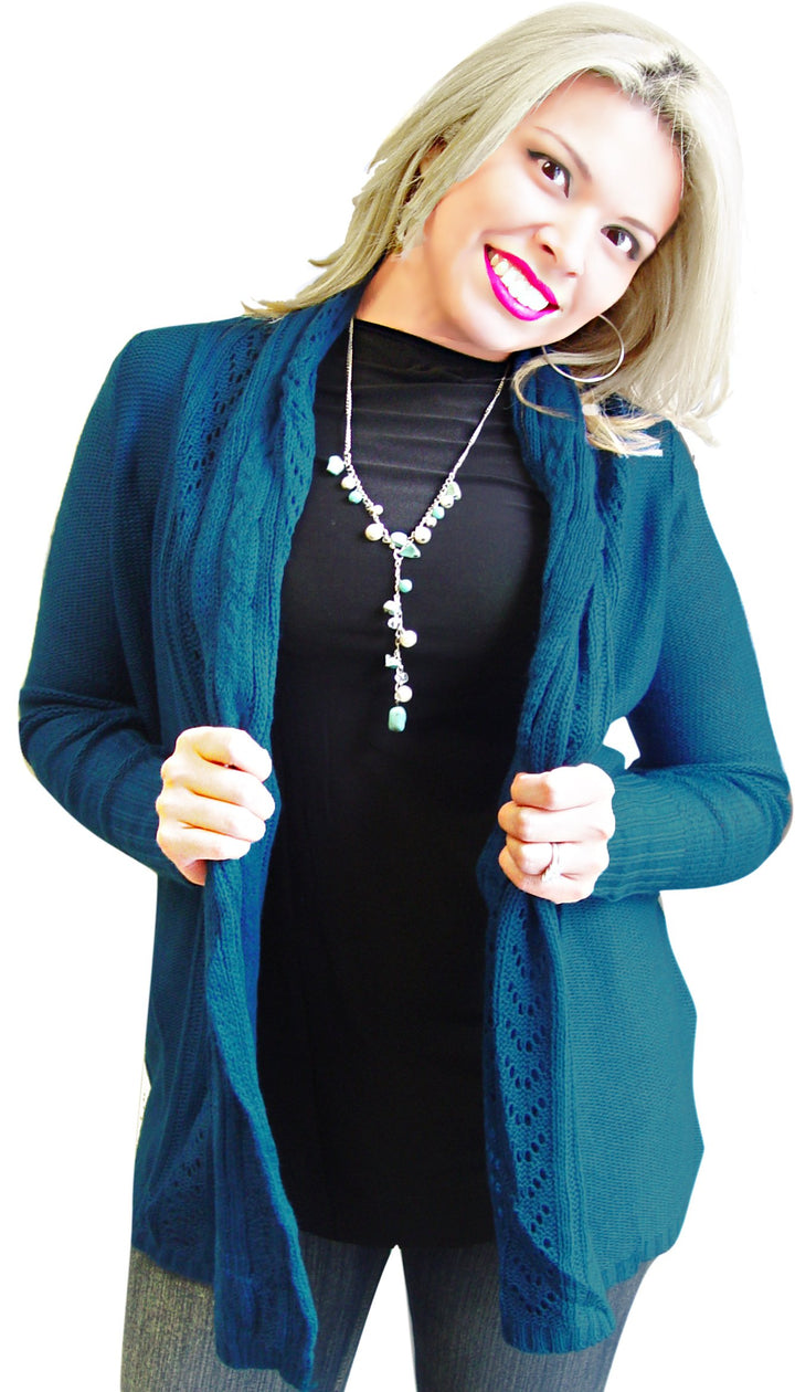 Vintage Knit Draped Cardigan (Medium, Teal)