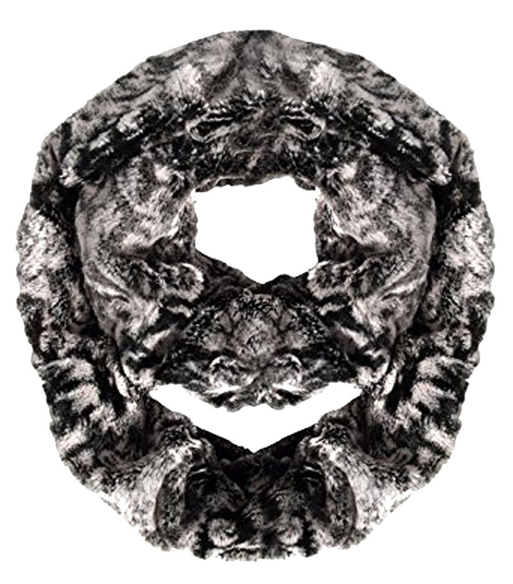 Black Grey Plush Cowl Collar Faux fur Two Tone Infinity Loop Scarf