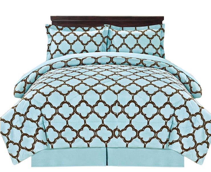 Couture Home Collection Premium Quality Ultra Soft Reversible Fretwork Print Elegant Comforter Bed in Bag 8 Piece Set with Alternative Pillow Shams and Pillowcases