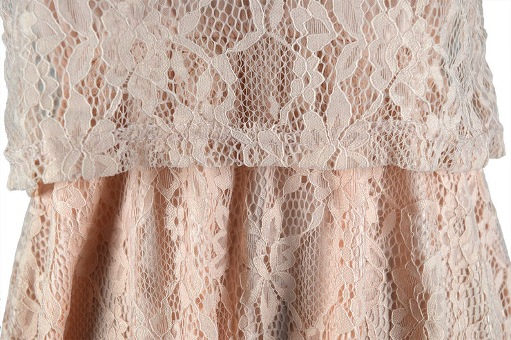 Peach Couture Lace Overlay Sleeveless Mini Solid Color Summer Dress