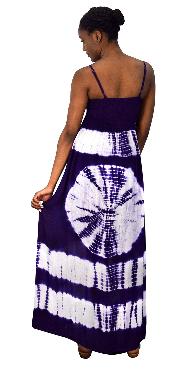 Summer Fashion Womens Spaghetti Strap Tie Dye Crepe Maxi Dresses Purple Large