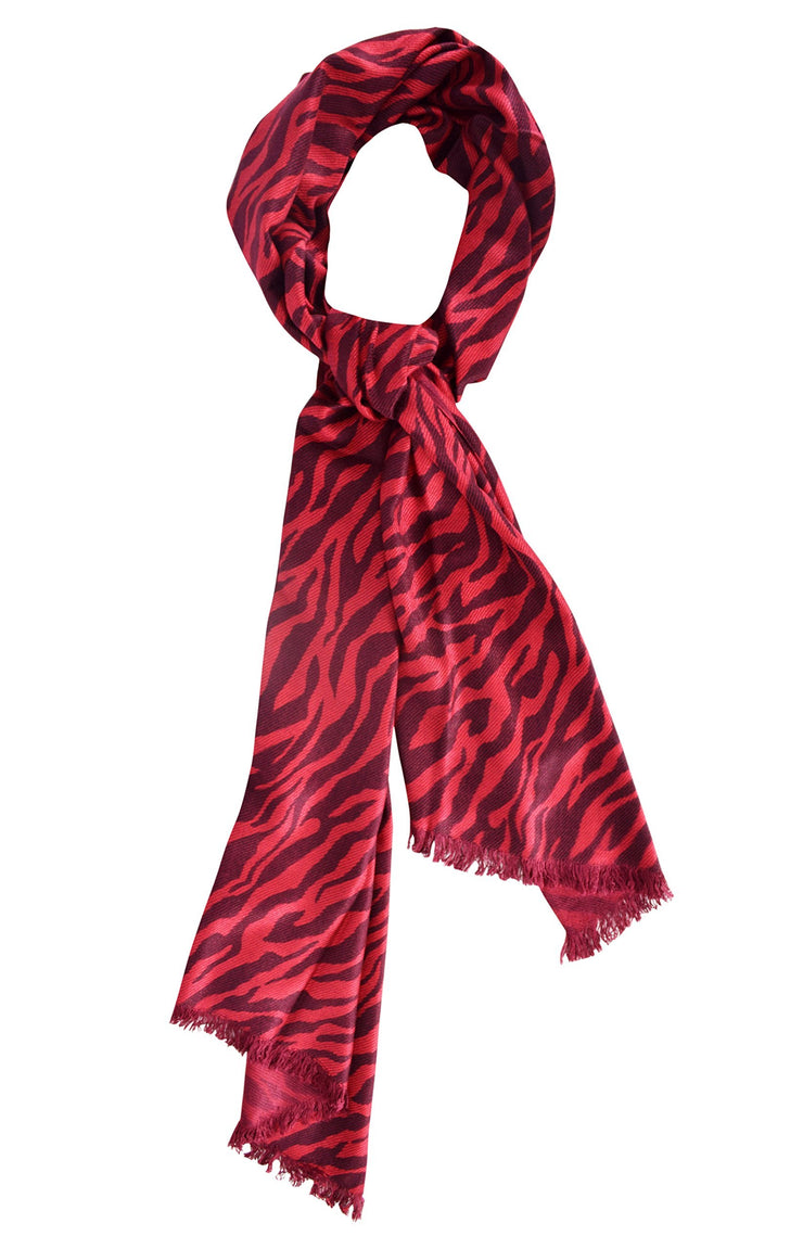 Red Black Hot Chic Animal Print Zebra Print Frayed End Pashmina Shawl Wrap