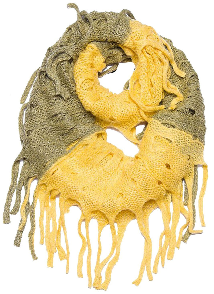 Yellow Mix Peach Couture Warm Bohemian Crochet Hand Knitted Fringe Infinity Loop Scarf Wrap