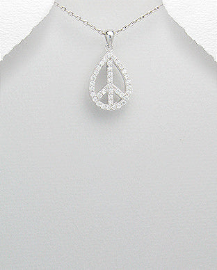 Teardrop Peace Sign CZ Diamond Pendant