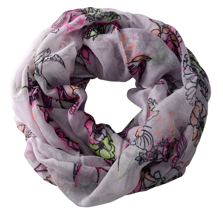 Pink Adorable Pastel Colored Cherry Blossom Birds Infinity Loop Scarf