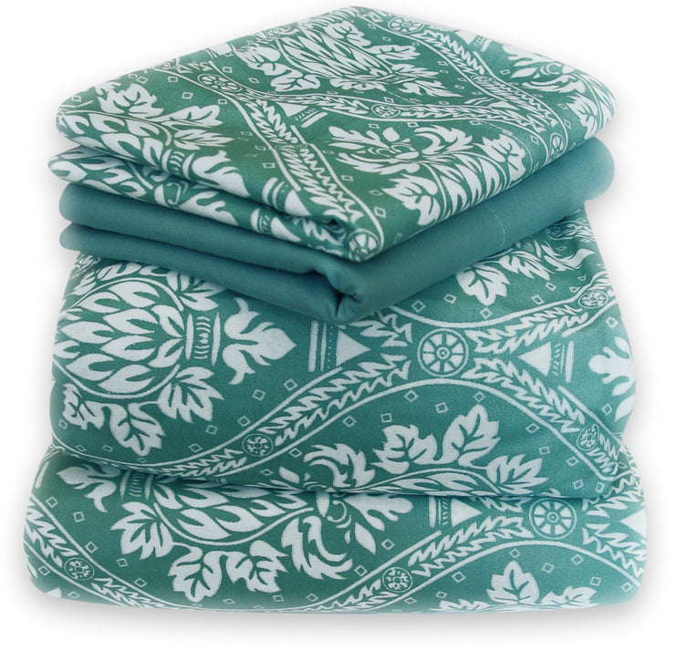 Couture Home Collection Lovely Damask Printed Light and Airy 100 % Wrinkle Free Sheet Set (King, Teal)