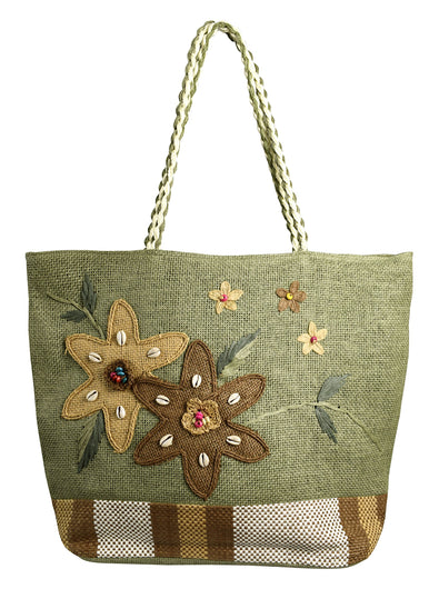 Floral Jute Handbags Multipurpose Shoulder Bags Purse