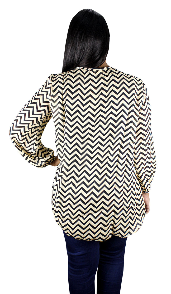 Womens Charming Chevron Scoop Neck Long Sleeves Blouse