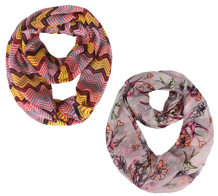 Fuchsia and Baby Pink Geometric Floral Chevron Sheer Infinity Scarf Loops Circle Scarf