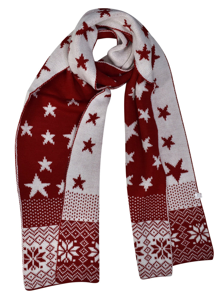 Stars Red Holiday Fair Isle Print Wrap Around Christmas Blanket Scarf Scarves Shawl