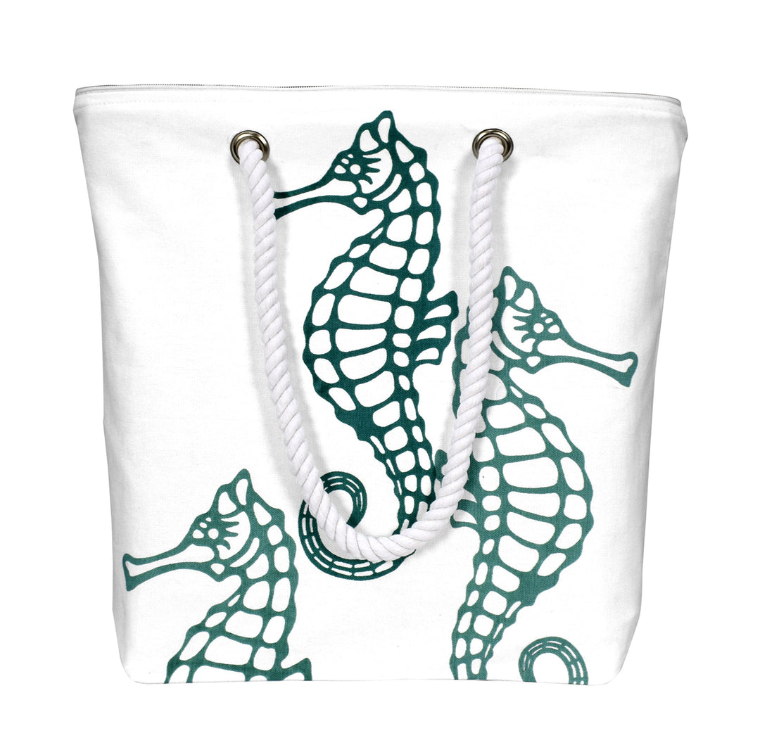 Seahorse Design Cotton Canvas Beach Tote