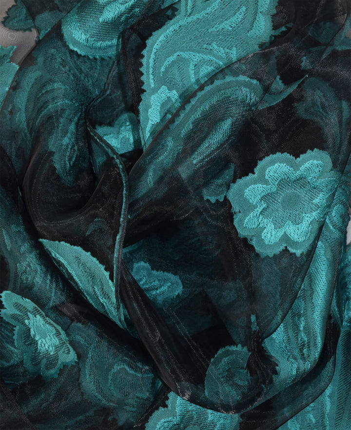 Black & Teal Sheer Embroidered Paisley Burnout Scarf