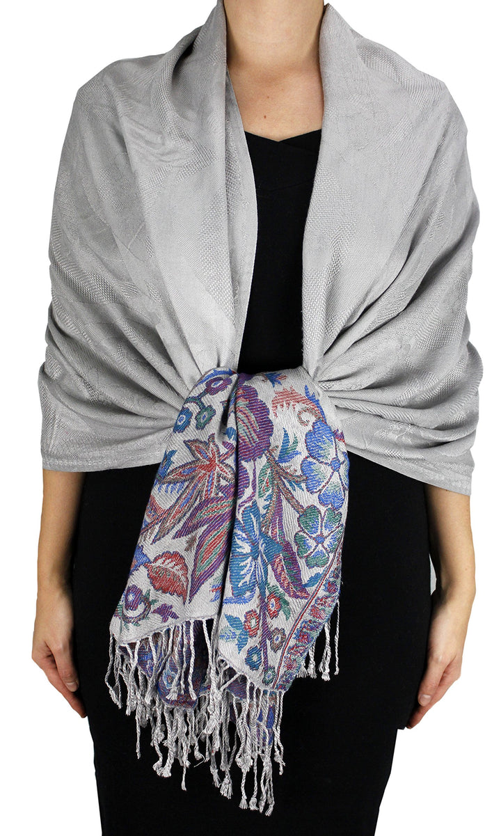 Paisley Floral Border Reversible Pashmina Shawl