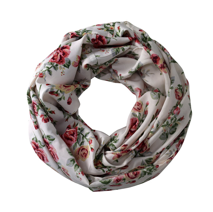 White Exclusive Floral Print Vintage Infinity Loop Scarf