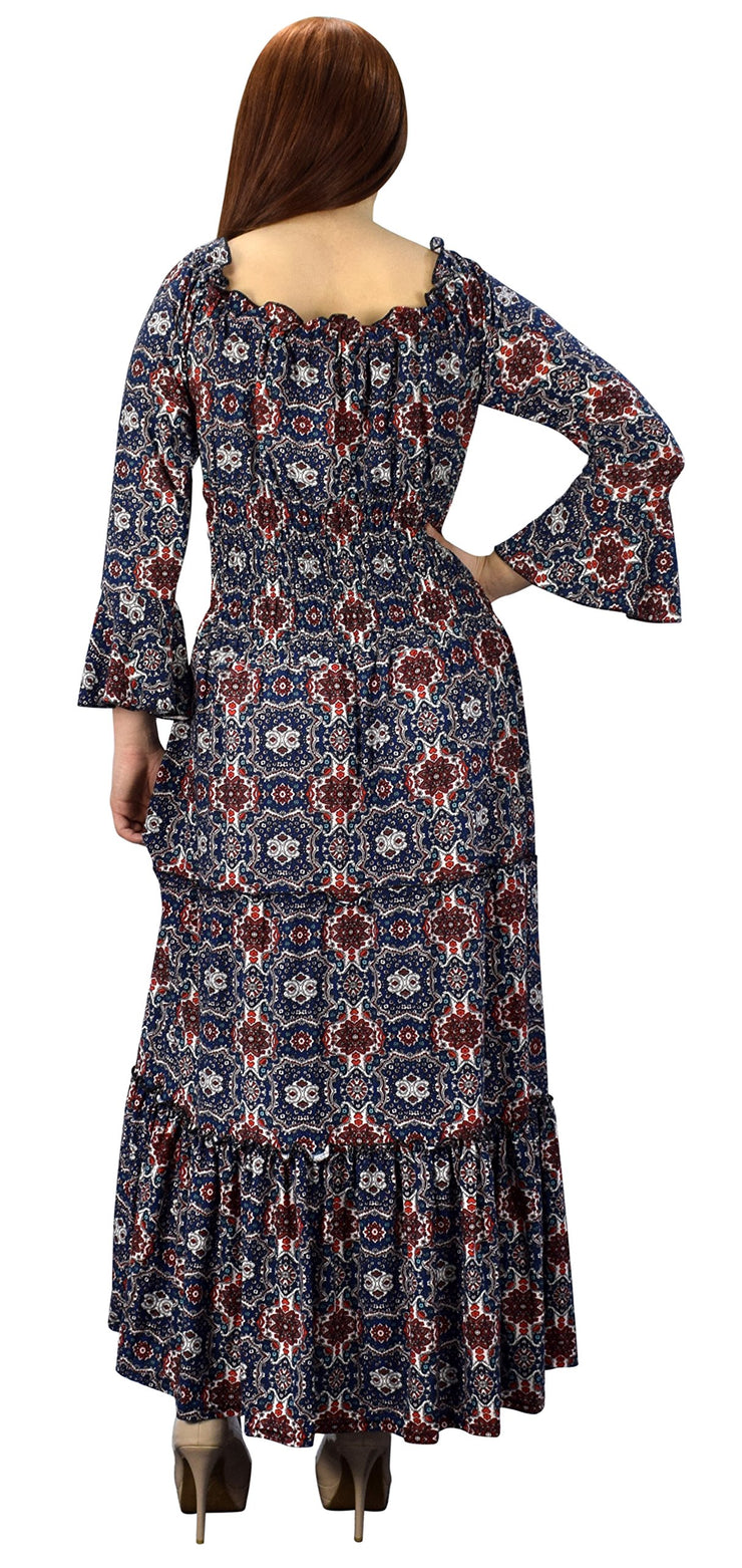 Peach Couture Gypsy Boho 3/4 Sleeves Smocked Waist Tiered Renaissance Maxi Dress
