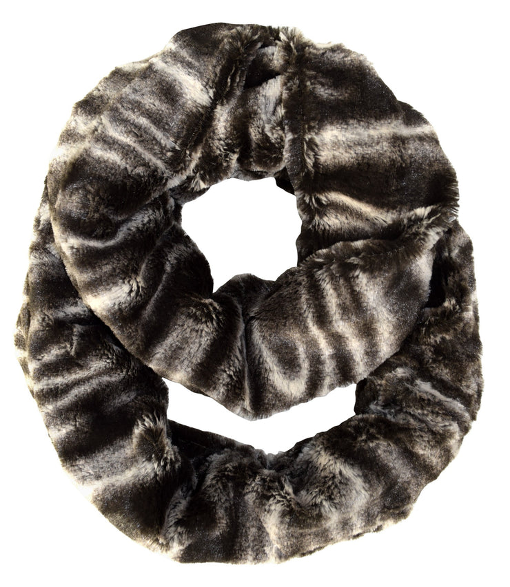 Brown Swirl Faux fur Two Tone Plush Cowl Collar Infinity Loop Scarf