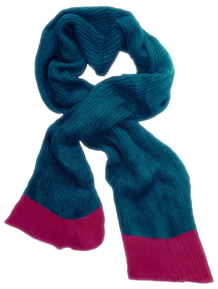 Turquoise and Magenta Peach Couture Loose Border Hand Knit Warm Scarf