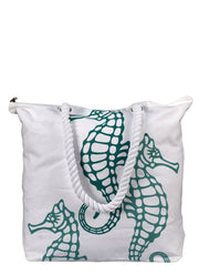 Premium Cotton Canvas Beach Handbags Nautical Seahorse Design Bag