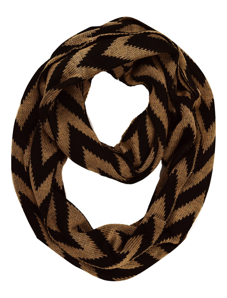 Tan Stylish Winter Warm Soft Knit Chevron ZigZag Infinity Loop Scarf