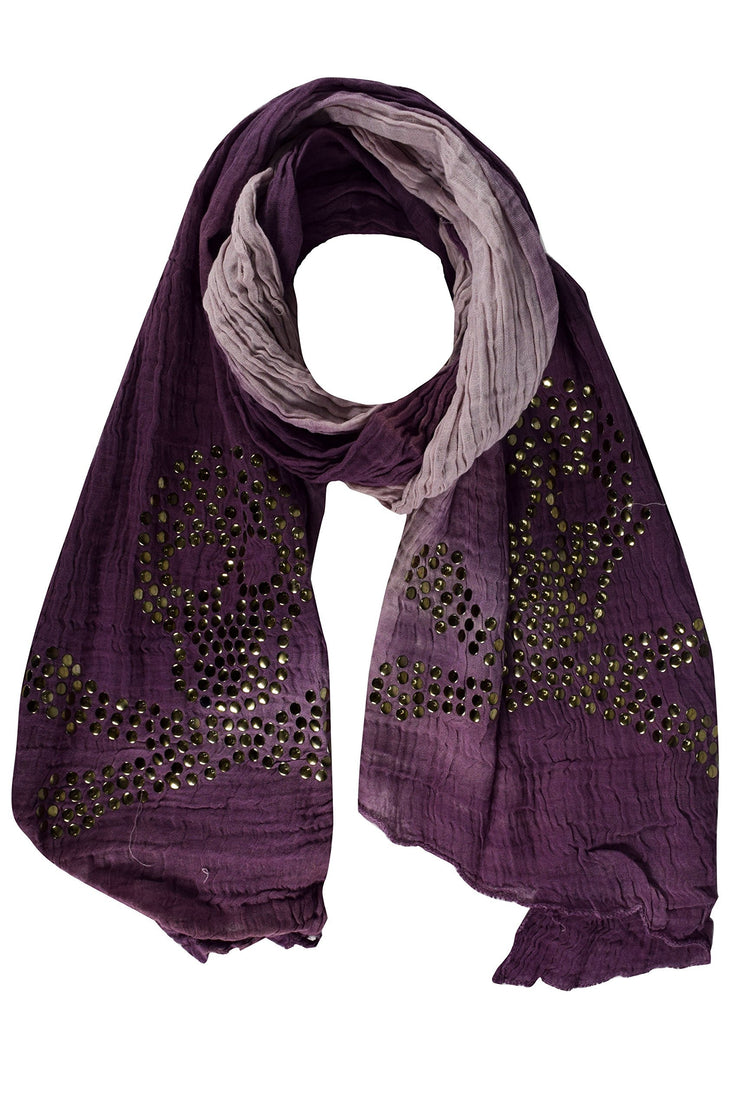 Purple Peach Couture Womens Vintage Cotton Crinkled Ombrè Skull Studded Scarf Shawl