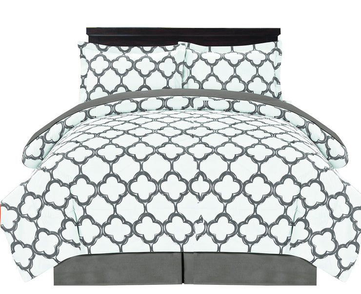 Couture Home Collection Premium Quality Ultra Soft Reversible Fretwork Print Elegant Comforter Bed in Bag 8 Piece Set with Alternative Pillow Shams and Pillowcases