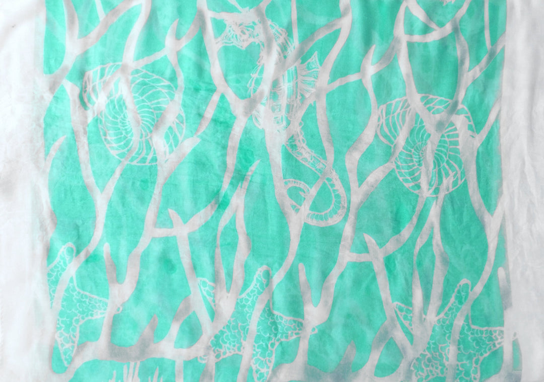 Peach Couture All Season's Nautical Shell Seahorse design Light Fringe Shawl Scarf