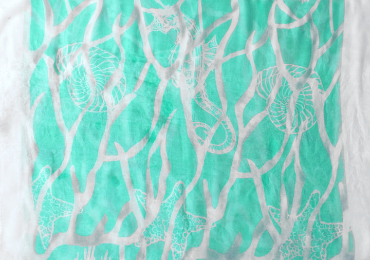 Peach Couture All Season's Nautical Shell Seahorse design Light Fringe Shawl Scarf