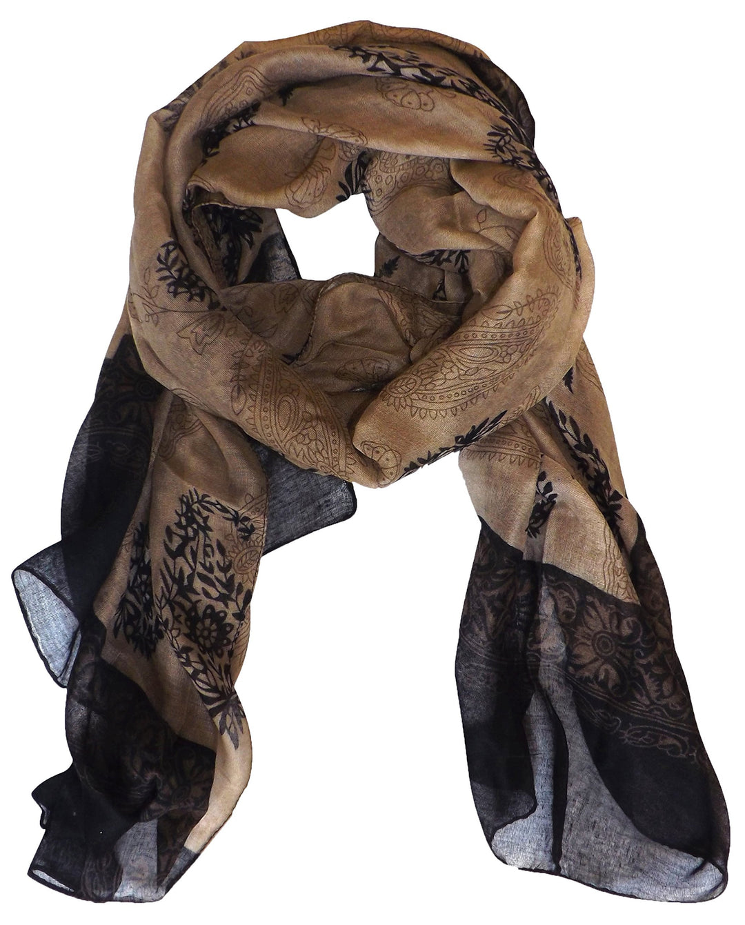 Taupe and Black All Season Tribal Flower graphic print Paisley Lightweight Scarf