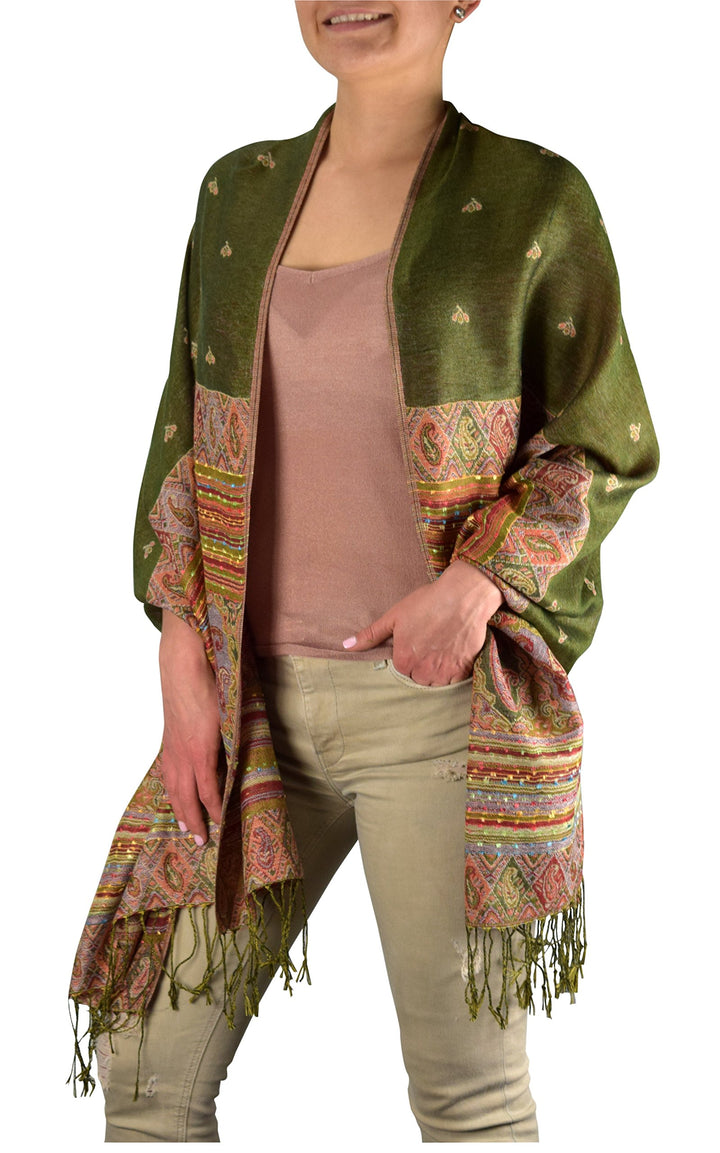 Tribal Border Reversible Bohemian Pashmina Shawl