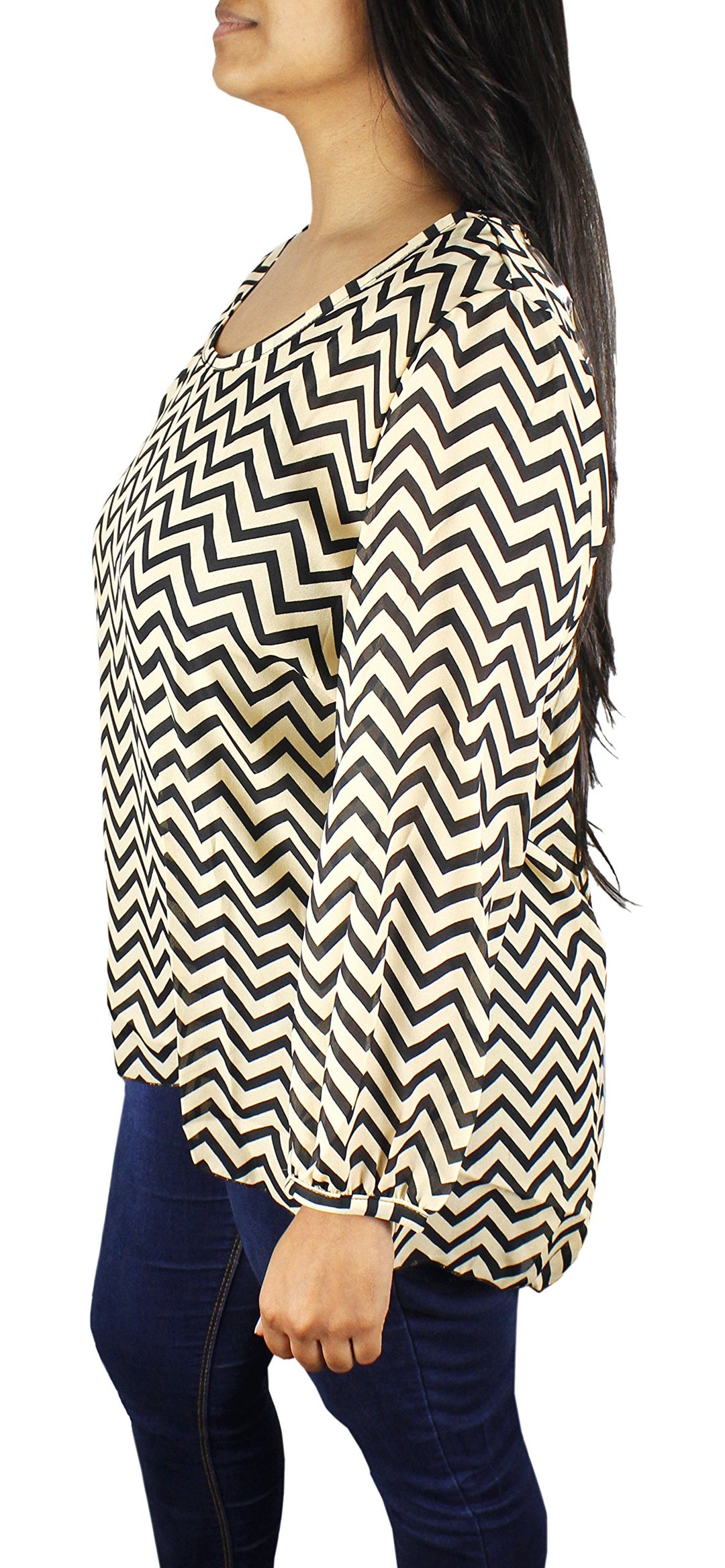 Womens Charming Chevron Scoop Neck Long Sleeves Blouse