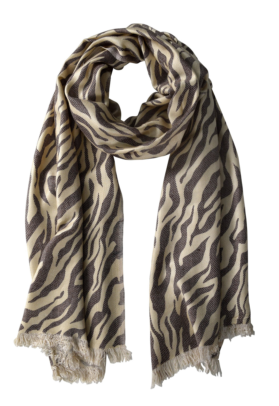 Zebra Animal Print Frayed Pashmina Shawl