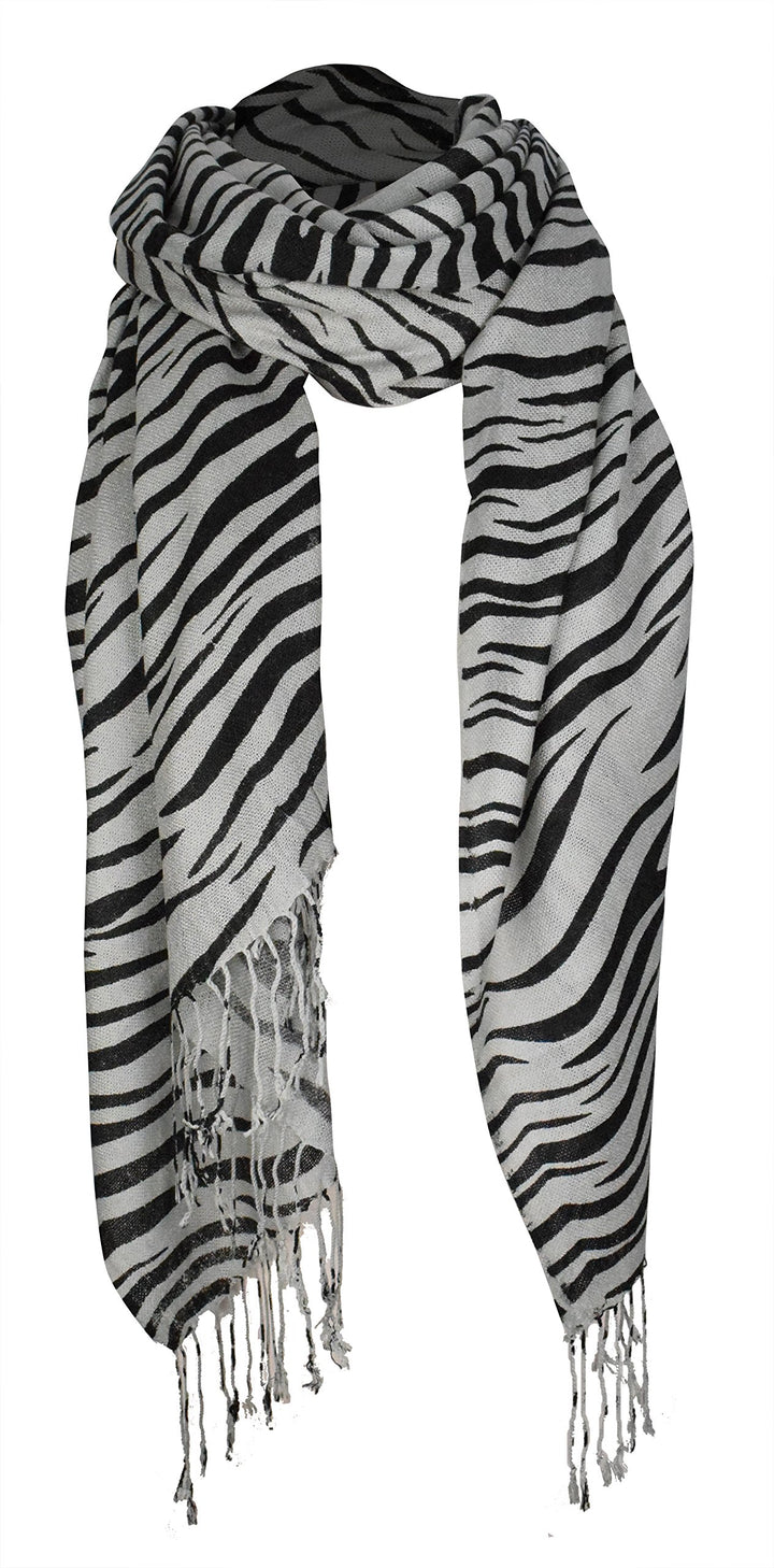 Zebra Animal Print Frayed Pashmina Shawl