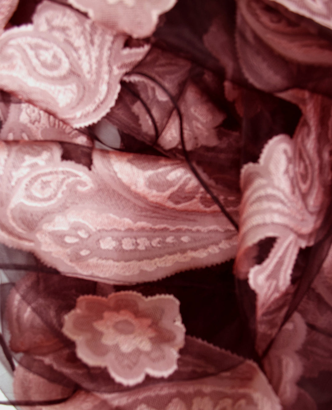 Black & Pink Sheer Embroidered Paisley Burnout Scarf