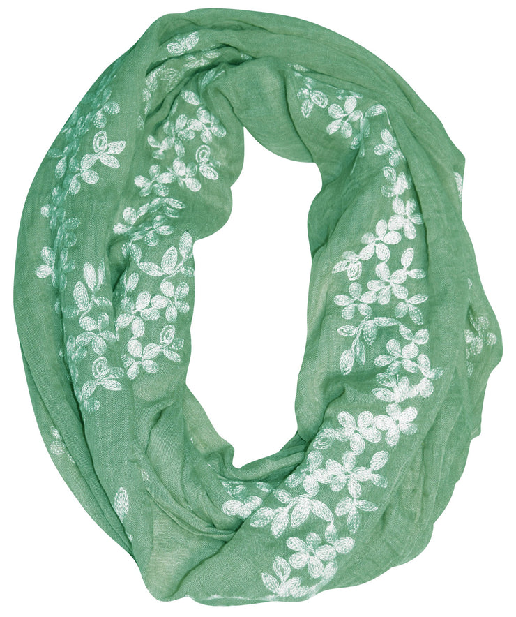 Sheer Soft Cloth Floral Embroidered Flower Infinity Loop Scarf