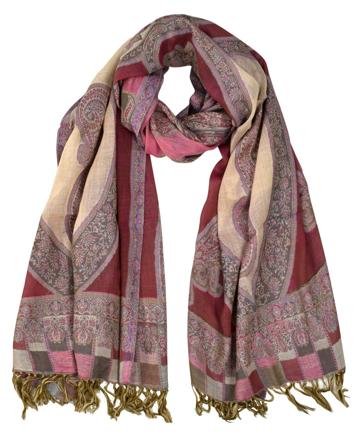 Sheer Handmade Paisley Damask Pashmina Shawl-Pink Tan