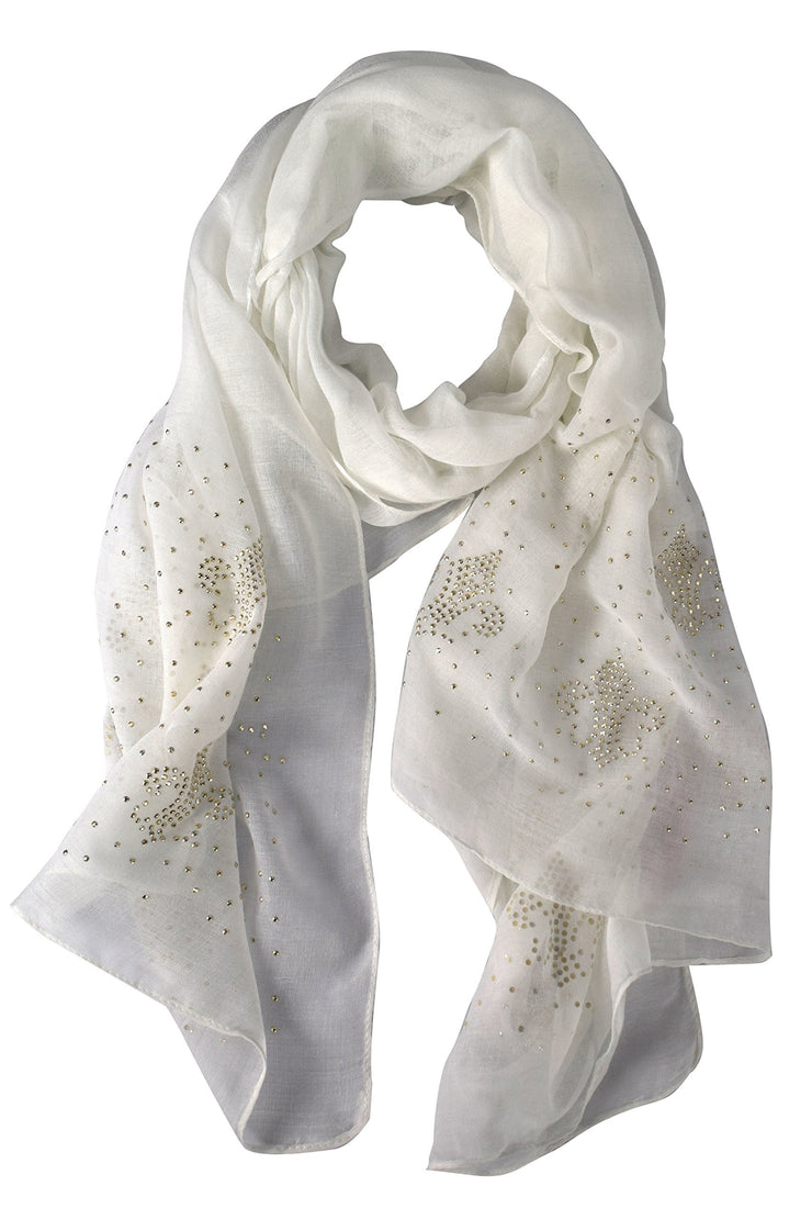 Snow White Peach Couture Classic Glittering Sparkle Studded Scarf Shawl Wrap