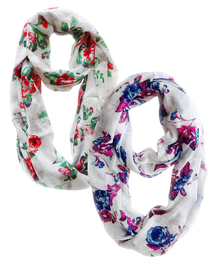 Red Green and Blue Radiant Orchid Womens Vintage Floral Sheer Infinity Scarf Circle Loop 2 Pack