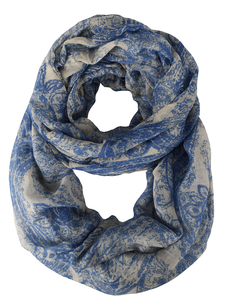 White and Periwinkle Peach Couture Beautiful Graphic Sunflower Paisley Print Infinity Loop Scarf