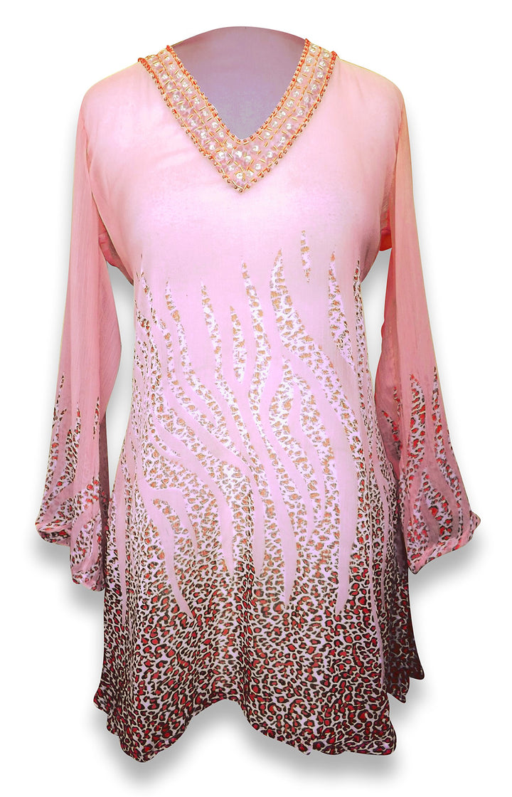 Peach Couture Sheer Multi Print Drape Bathing Suit Cover Up Tunic Top Swim Dress