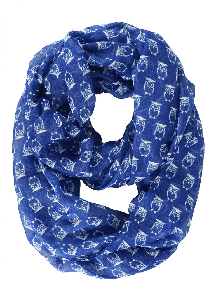 Royal Blue Peach Couture Stunning Colorful Lightweight Vintage Owl Print Infinity Loop Scarf